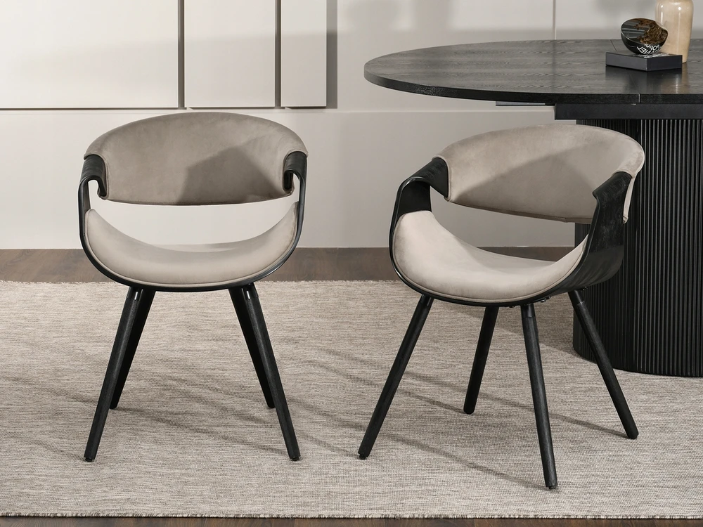 Mebel Partner MADINGA ELEGANTI KĖDĖ IŠ MEDINĖS faneros Veliūras, lenktas juodas smėlio spalvos