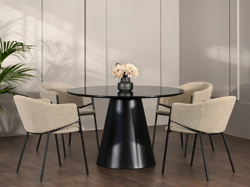 Mebel Partner MADINGA KĖDĖ SU NUGARA ANT ŠVIESIO METALINIO RĖMO CLOE BOUCLE BEIGE