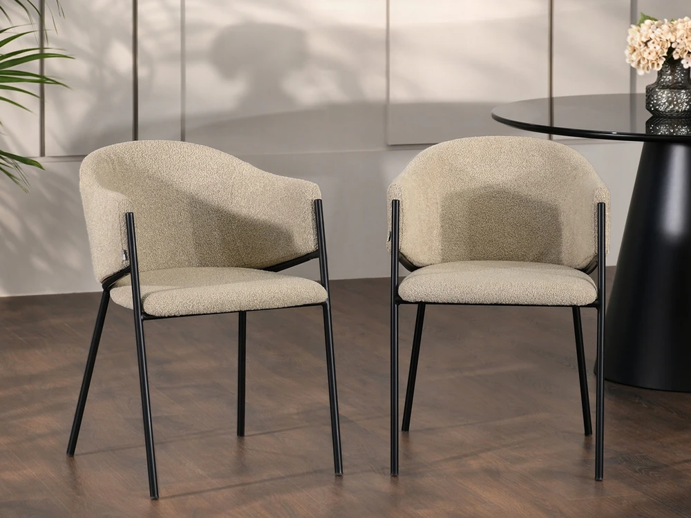 Mebel Partner MADINGA KĖDĖ SU NUGARA ANT ŠVIESIO METALINIO RĖMO CLOE BOUCLE BEIGE