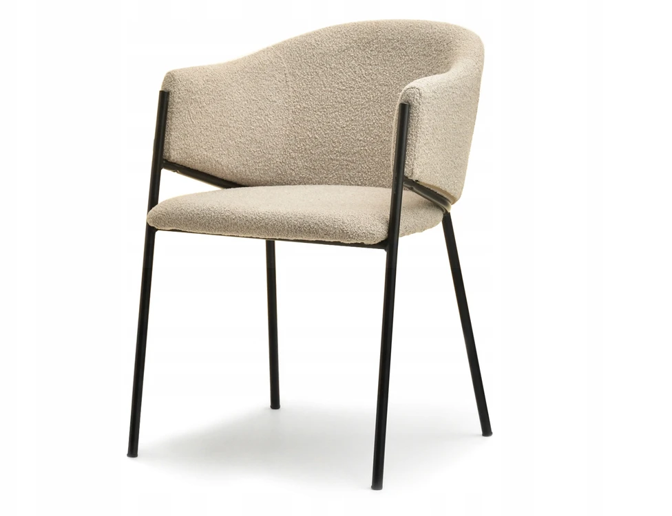 Mebel Partner MADINGA KĖDĖ SU NUGARA ANT ŠVIESIO METALINIO RĖMO CLOE BOUCLE BEIGE