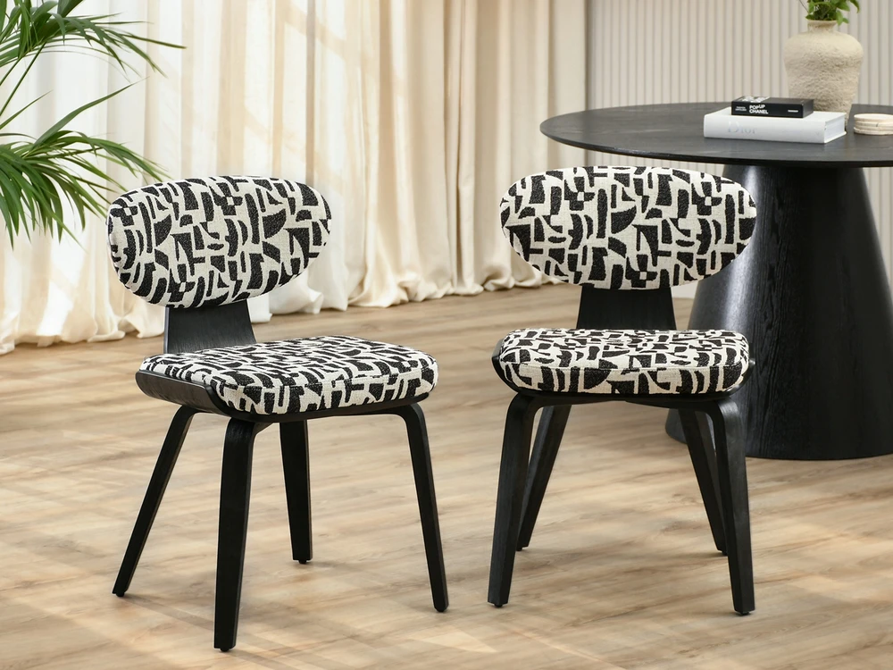 Mebel Partner MADINGA KĖDĖ SU UNIKALUS GEOMETRINIS RAŠTAS JULIO CREAM Juodas