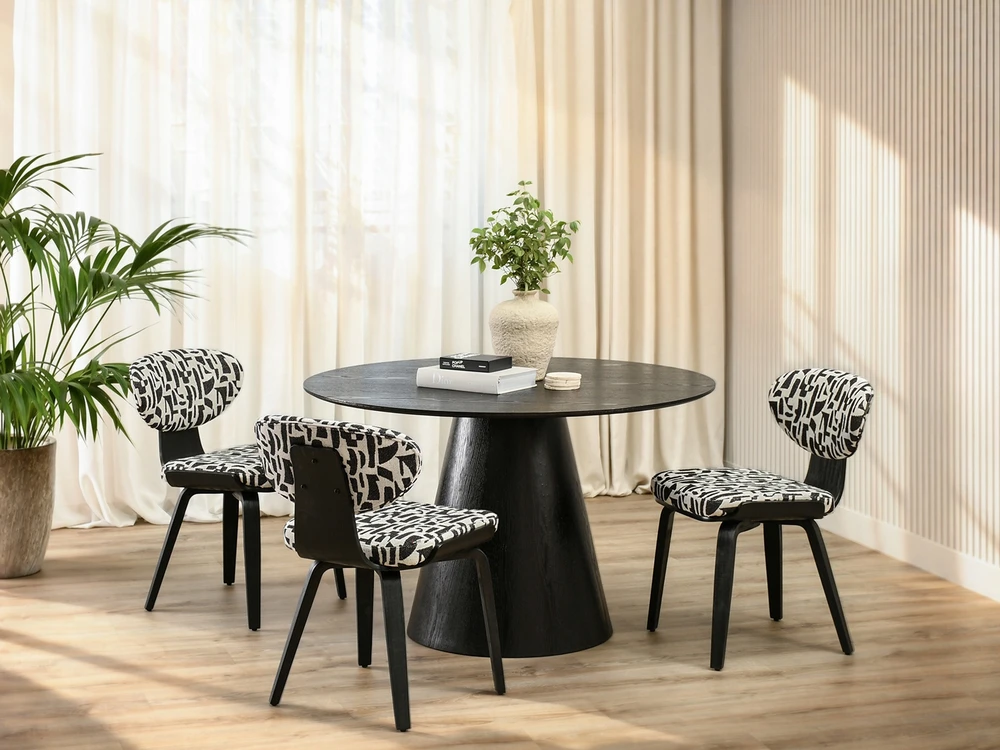 Mebel Partner MADINGA KĖDĖ SU UNIKALUS GEOMETRINIS RAŠTAS JULIO CREAM Juodas