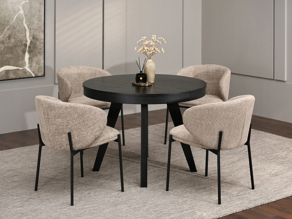 Mebel Partner MADINGA ŽEMAI MINŠTA KĖDĖ, smėlio smėlio spalvos MAREN ANT JUODO PAGRINDO