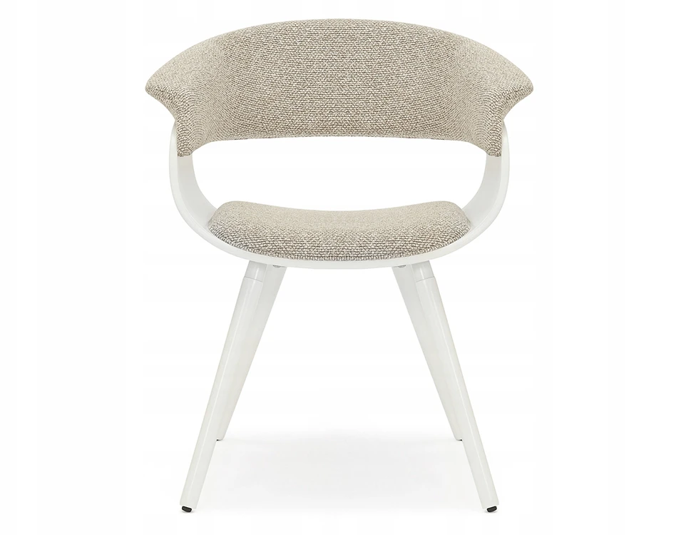 Mebel Partner MINIMALISTINĖ KAUŠINĖ KĖDĖ SVETAINEI BEIGE ŠENILĖ ELINA BALTA MEDIENA