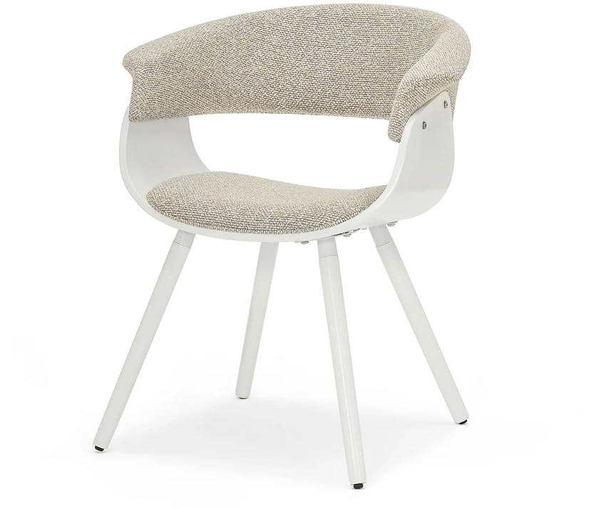 Mebel Partner MINIMALISTINĖ KAUŠINĖ KĖDĖ SVETAINEI BEIGE ŠENILĖ ELINA BALTA MEDIENA