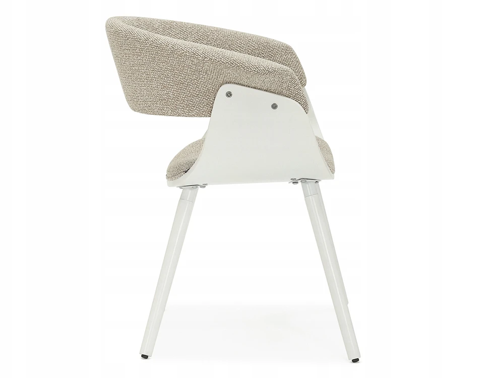 Mebel Partner MINIMALISTINĖ KAUŠINĖ KĖDĖ SVETAINEI BEIGE ŠENILĖ ELINA BALTA MEDIENA
