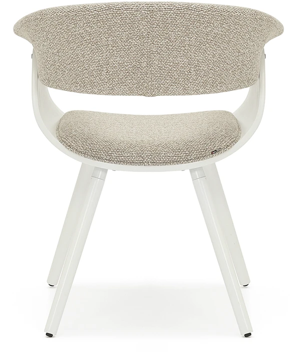 Mebel Partner MINIMALISTINĖ KAUŠINĖ KĖDĖ SVETAINEI BEIGE ŠENILĖ ELINA BALTA MEDIENA