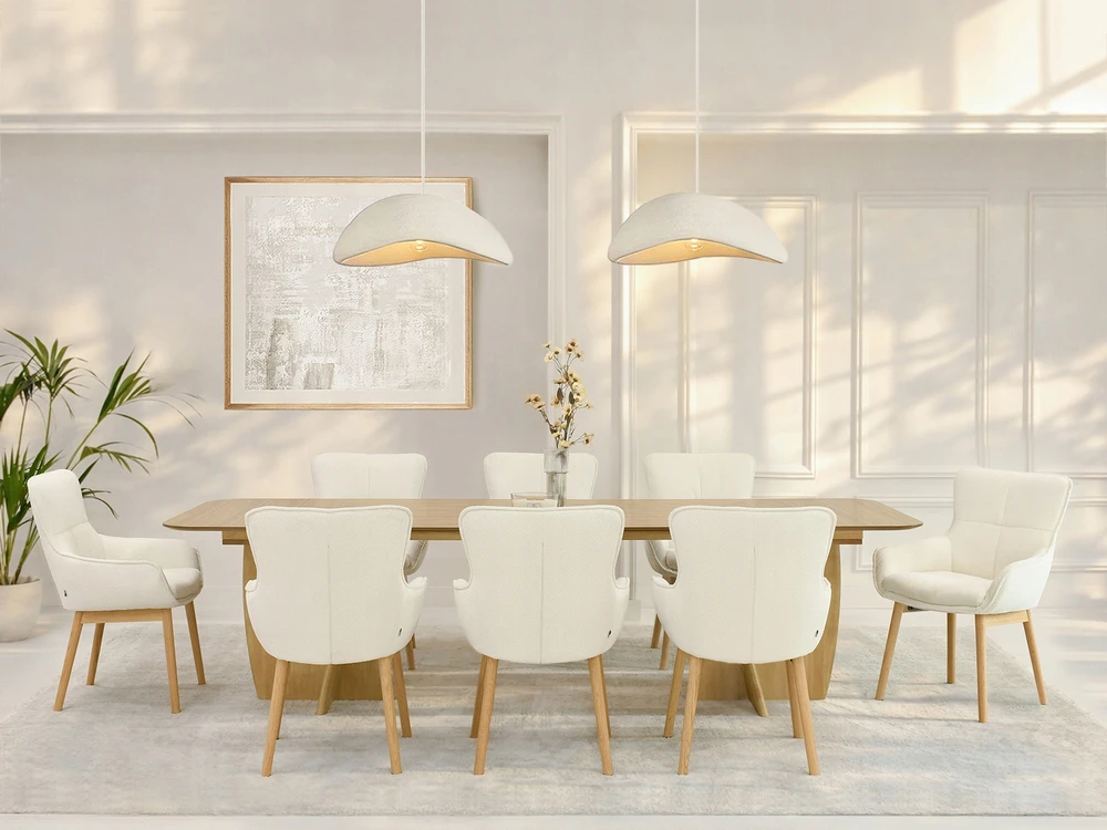 Mebel Partner MINIMALISTINĖ MINŠTA KĖDĖS KREMĖ Baltas CORDIA ĄŽUOLO PAGRINDAS