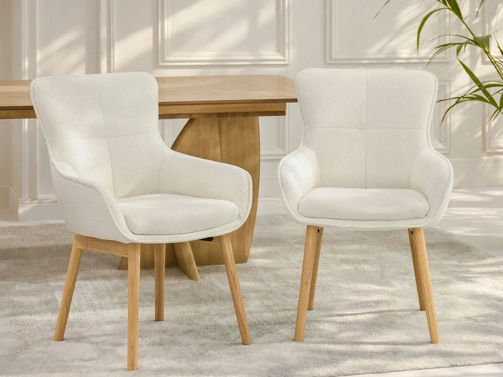 Mebel Partner MINIMALISTINĖ MINŠTA KĖDĖS KREMĖ Baltas CORDIA ĄŽUOLO PAGRINDAS