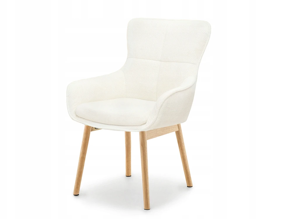 Mebel Partner MINIMALISTINĖ MINŠTA KĖDĖS KREMĖ Baltas CORDIA ĄŽUOLO PAGRINDAS