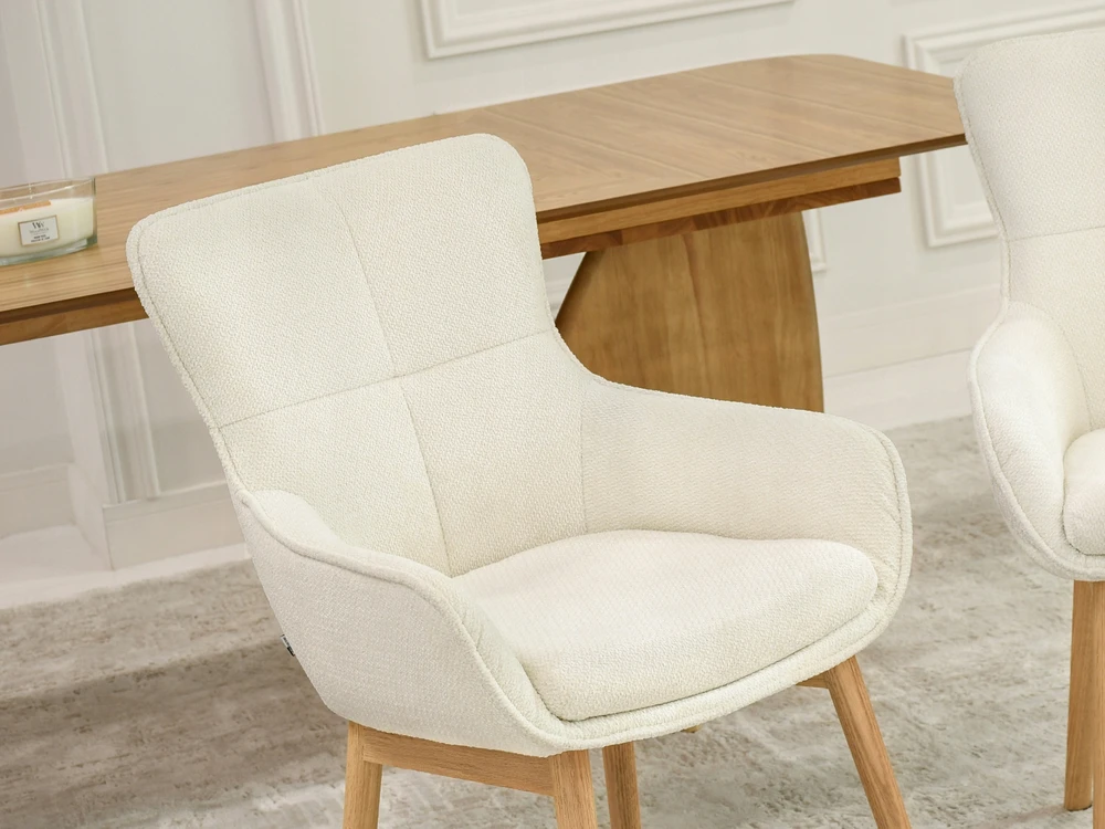 Mebel Partner MINIMALISTINĖ MINŠTA KĖDĖS KREMĖ Baltas CORDIA ĄŽUOLO PAGRINDAS