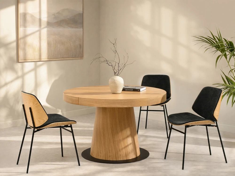 Mebel Partner MINIMALISTINĖ PAPRASTA KĖDĖ IŠ LENKTO MEDIENOS JORDI JUODO ĄŽUOLO AUDINIO