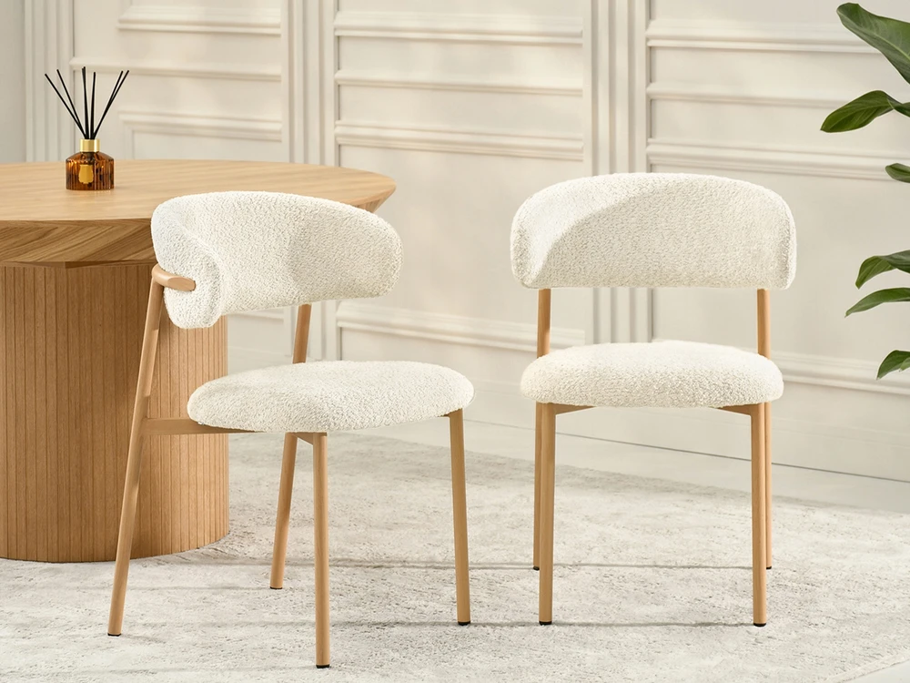 Mebel Partner MINIMALISTINĖ VIRTUVĖS KĖDĖ BOUCLE CREAM IZOLDA METAL LEGS Ąžuolas