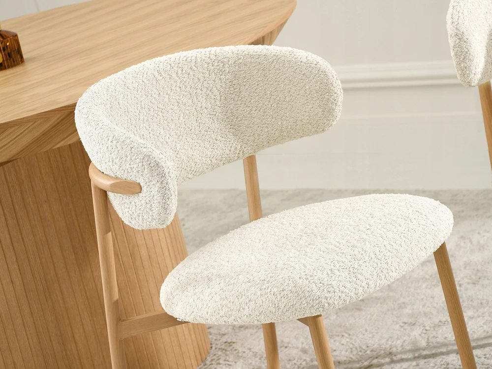 Mebel Partner MINIMALISTINĖ VIRTUVĖS KĖDĖ BOUCLE CREAM IZOLDA METAL LEGS Ąžuolas