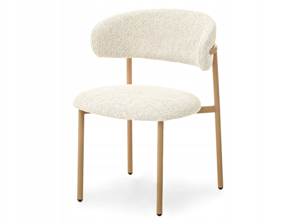 Mebel Partner MINIMALISTINĖ VIRTUVĖS KĖDĖ BOUCLE CREAM IZOLDA METAL LEGS Ąžuolas