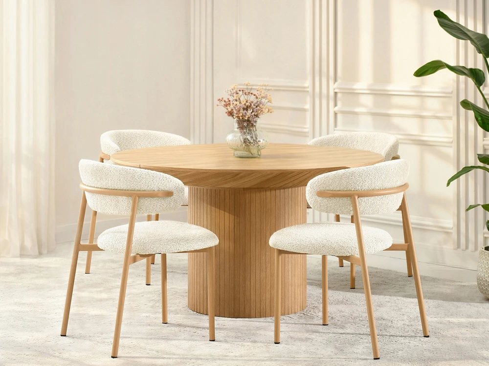 Mebel Partner MINIMALISTINĖ VIRTUVĖS KĖDĖ BOUCLE CREAM IZOLDA METAL LEGS Ąžuolas