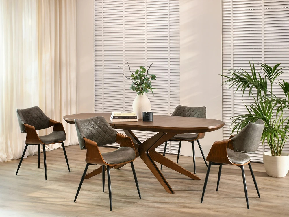 Mebel Partner MINŠTA KĖDĖ IŠ ŽALIO AUDINIO VINTAGE RENZO GRAIKIŲ RIEŠUTŲ JUODOS KOJOS