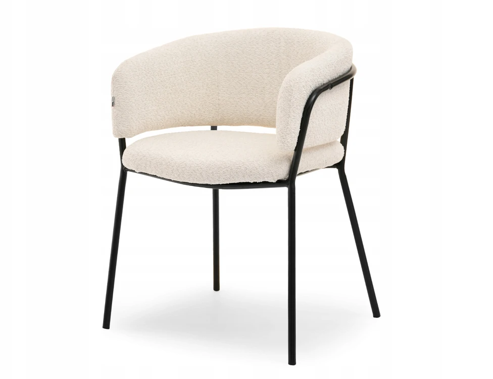 Mebel Partner MODERNI SORIN BOUCLE CREAM BUCKET KĖDĖ JUODO RĖME TIESIA KOJA