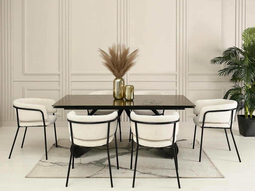 Mebel Partner MODERNI SORIN BOUCLE CREAM BUCKET KĖDĖ JUODO RĖME TIESIA KOJA