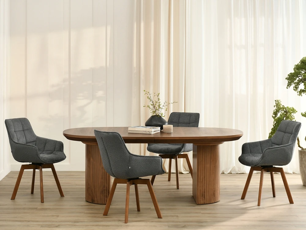 Mebel Partner MODERNI SUKIAMA VALGOMO KĖDĖ GRAFITO MELANGE ARUBA GRAIKIETŲ RIEŠUTŲ KOJES