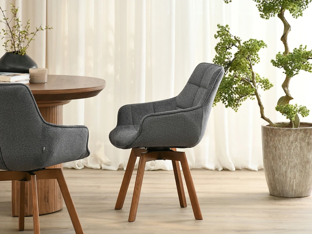 Mebel Partner MODERNI SUKIAMA VALGOMO KĖDĖ GRAFITO MELANGE ARUBA GRAIKIETŲ RIEŠUTŲ KOJES