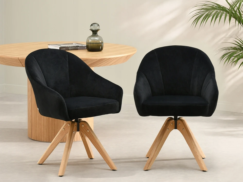 Mebel Partner MODERNI SUKIAMOJI KĖDĖ SVETAINEI, VELURAS DAFNE, Juodas, Ąžuolo pagrindas