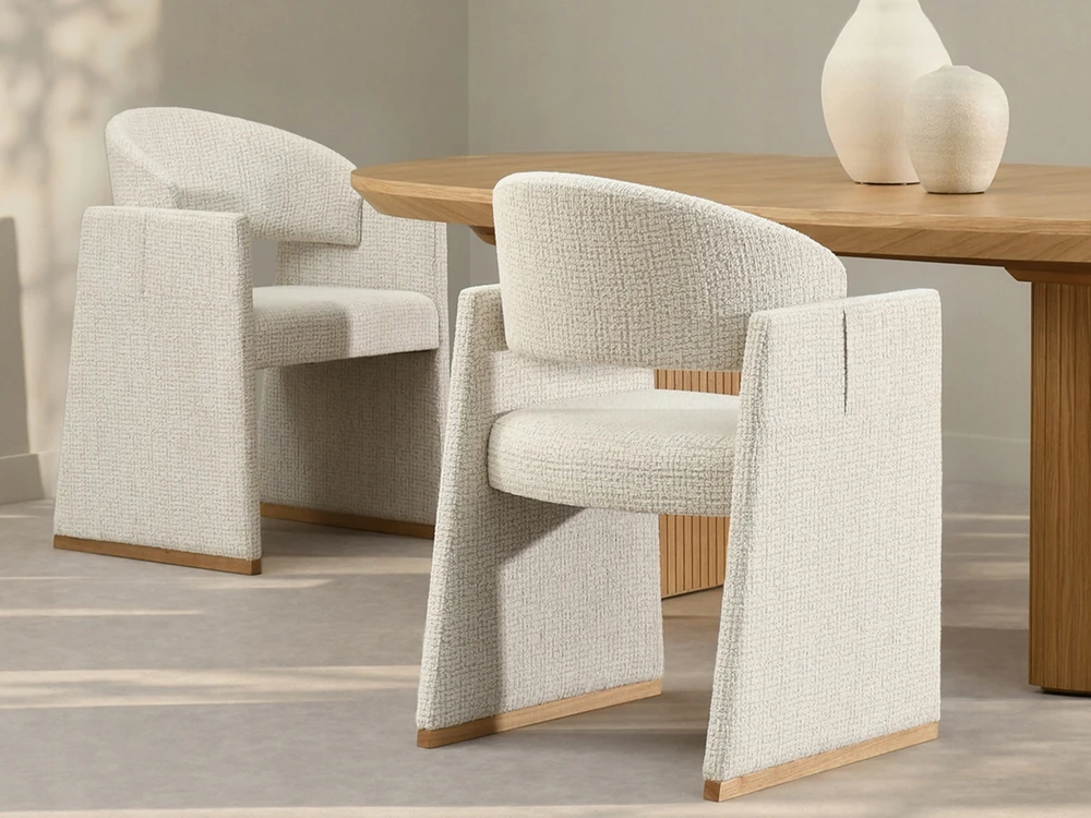 Mebel Partner MODERNINĖ KIAUŠINĖ VALGOMO KĖDĖ SU ĮSTATYTU PAGRINDU BEGE AUKRO ĄŽUOLO