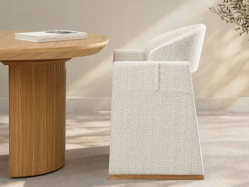 Mebel Partner MODERNINĖ KIAUŠINĖ VALGOMO KĖDĖ SU ĮSTATYTU PAGRINDU BEGE AUKRO ĄŽUOLO