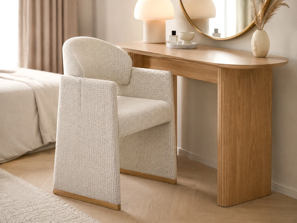 Mebel Partner MODERNINĖ KIAUŠINĖ VALGOMO KĖDĖ SU ĮSTATYTU PAGRINDU BEGE AUKRO ĄŽUOLO