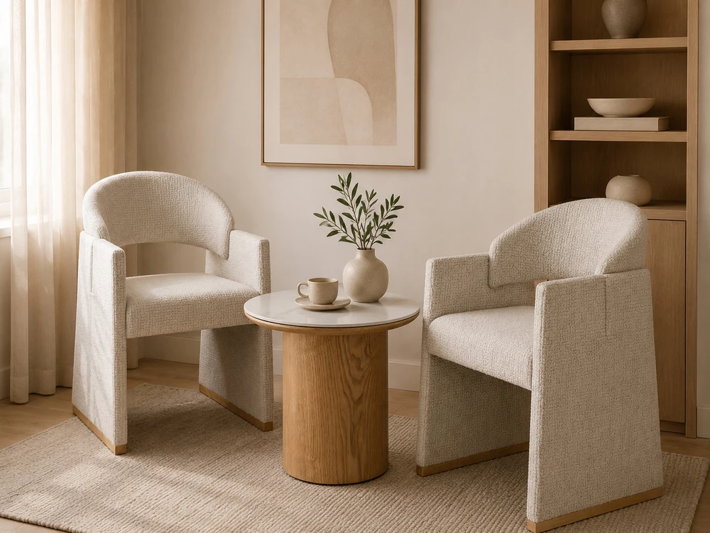 Mebel Partner MODERNINĖ KIAUŠINĖ VALGOMO KĖDĖ SU ĮSTATYTU PAGRINDU BEGE AUKRO ĄŽUOLO