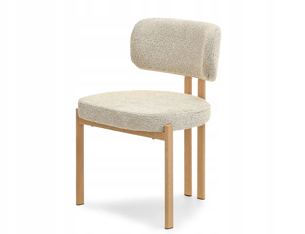 Mebel Partner PATOGI KĖDĖ IŠ BEIGE BOUCLE AUDINIO, JAPANDI STYLE KELIS, Ąžuolo kojos