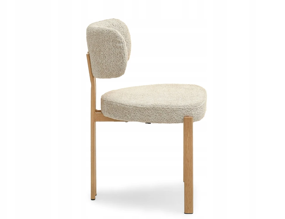 Mebel Partner PATOGI KĖDĖ IŠ BEIGE BOUCLE AUDINIO, JAPANDI STYLE KELIS, Ąžuolo kojos