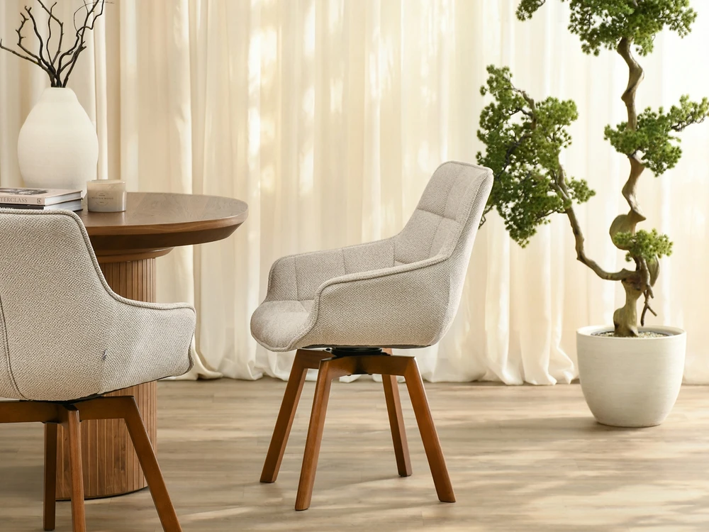 Mebel Partner PATOGI KĖDĖ SU RANKŲ ATRAŠKAIS SUSIŪVAMA BEGE MELANGE ARUBA GRAIKIŲ RIEŠUTU