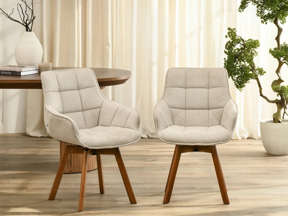 Mebel Partner PATOGI KĖDĖ SU RANKŲ ATRAŠKAIS SUSIŪVAMA BEGE MELANGE ARUBA GRAIKIŲ RIEŠUTU