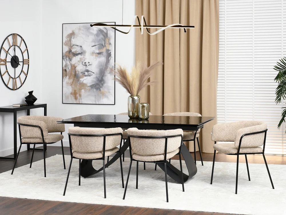 Mebel Partner PATOGI SORIN BOUCLE BEIGE KŪDINĖ KĖDĖ ANT JUODO VALGAMOJO PAGRINDO