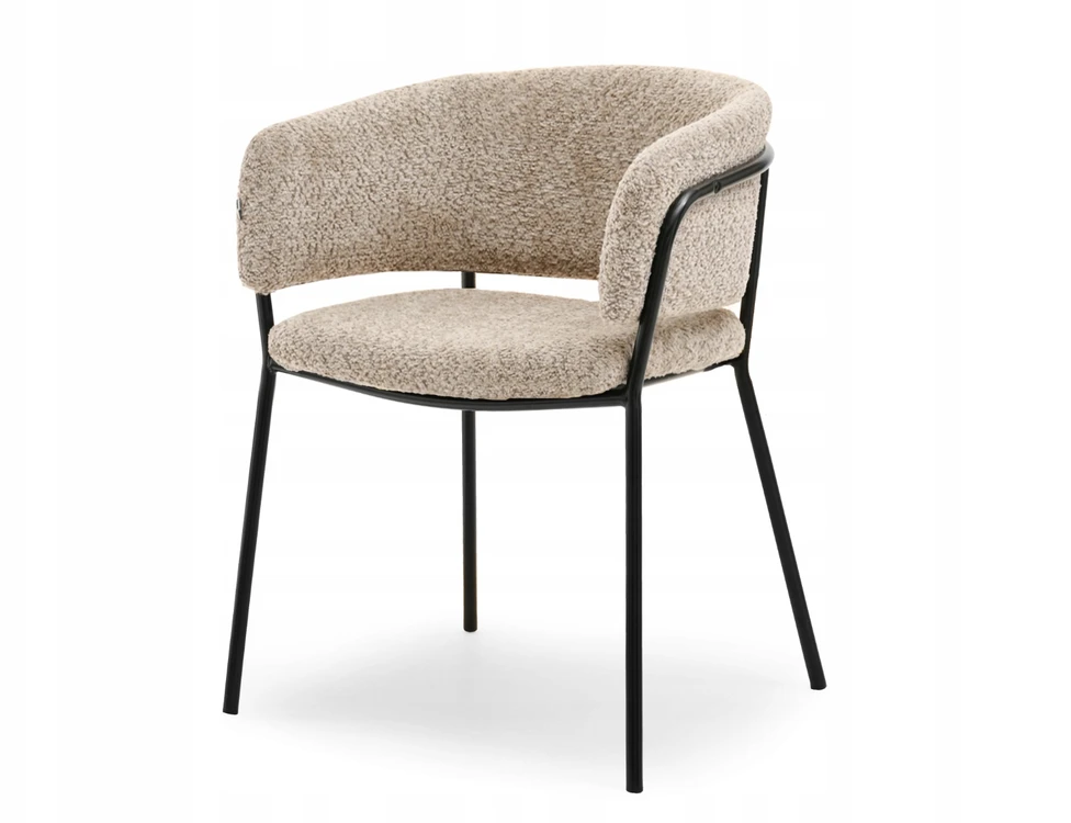Mebel Partner PATOGI SORIN BOUCLE BEIGE KŪDINĖ KĖDĖ ANT JUODO VALGAMOJO PAGRINDO
