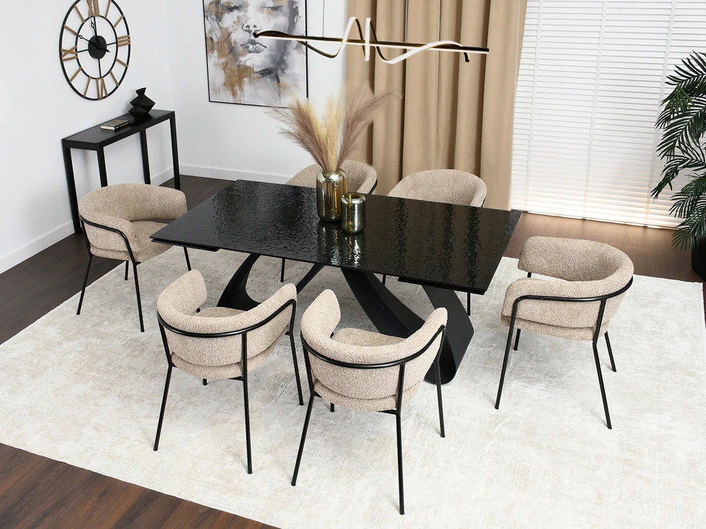 Mebel Partner PATOGI SORIN BOUCLE BEIGE KŪDINĖ KĖDĖ ANT JUODO VALGAMOJO PAGRINDO