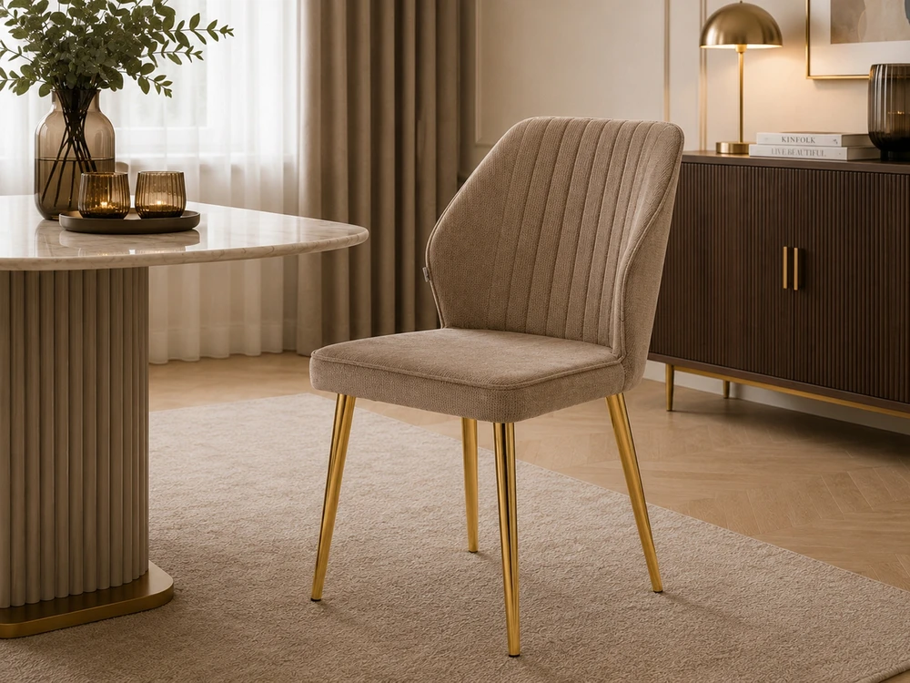 Mebel Partner PIGI SUPER PATOGI IR LENGVA GASPAR KĖDĖ IŠ smėlio spalvos AUKSO AUDINIO, Tvirta