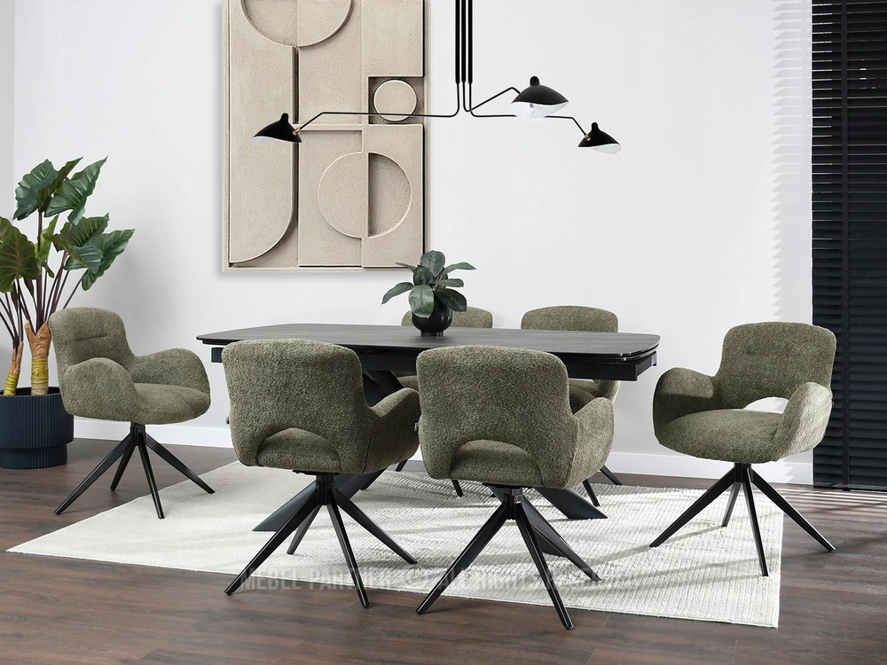 Mebel Partner PLIUSINĖ MINKŠTA KĖDĖ SU SUKIAMOSIOS JUODOS KOJĖS VALGOMOSIUI MILET Žalias