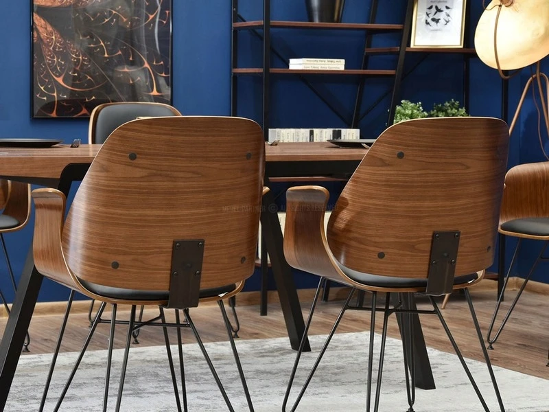 Mebel Partner PRAMONINĖ KĖDĖ SUlenkta IŠ MEDIENOS METALO ODOS SILA GRAIKIŲ RIEŠUTŲ JUODOS EKO ODOS