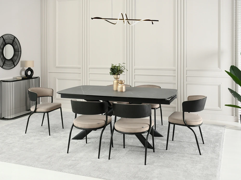 Mebel Partner RAFINUOTA VALGOMO KĖDĖ, LENKINTA MEDIENA, SUBTILIOS FORMOS MALIA BEIGE