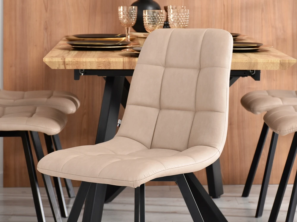 Mebel Partner SIAURA LUGO BEIGE VALGOMO KĖDĖ, EKO ODA, SIŪVIMAS, ĮGŪDINGOS KOJOS, JUODOS