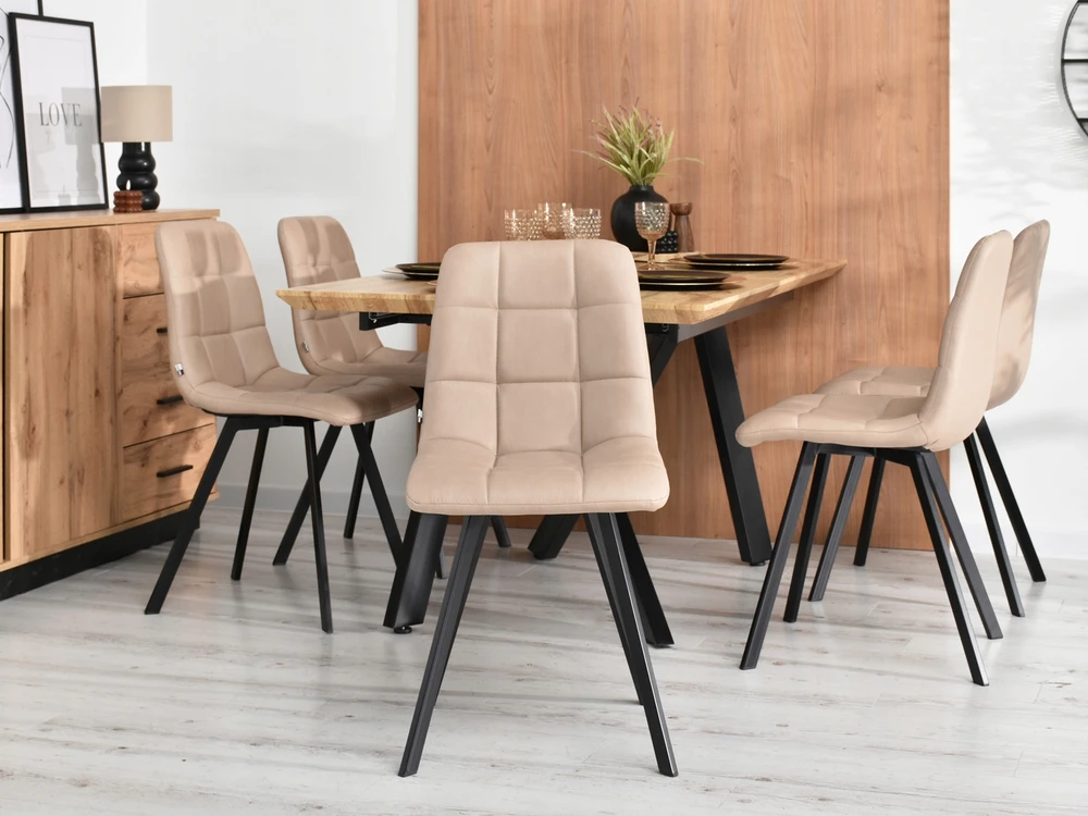 Mebel Partner SIAURA LUGO BEIGE VALGOMO KĖDĖ, EKO ODA, SIŪVIMAS, ĮGŪDINGOS KOJOS, JUODOS