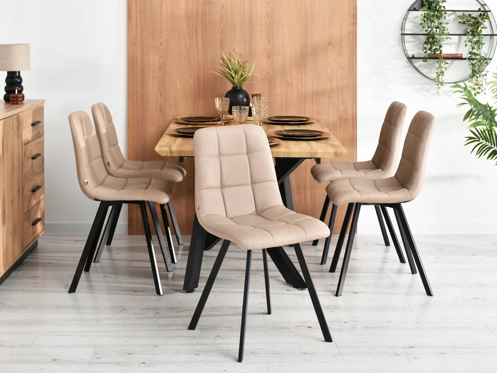 Mebel Partner SIAURA LUGO BEIGE VALGOMO KĖDĖ, EKO ODA, SIŪVIMAS, ĮGŪDINGOS KOJOS, JUODOS