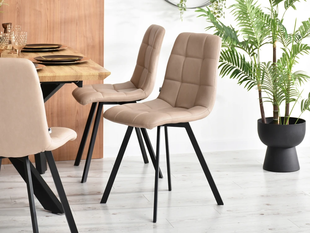 Mebel Partner SIAURA LUGO BEIGE VALGOMO KĖDĖ, EKO ODA, SIŪVIMAS, ĮGŪDINGOS KOJOS, JUODOS