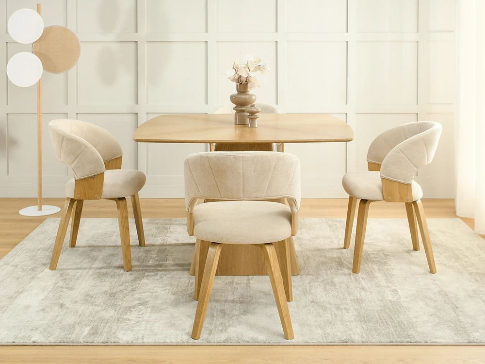 Mebel Partner SKANDYNAWSKIE Kėdė ZE STYLOWYMI PRZESZYCIAMI BEŻOWY ARDEN PODSTAWA DĄB