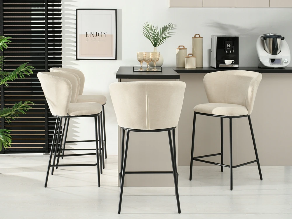 Mebel Partner Skoninga baro kėdė su atlošu ir kojų atrama virtuvei KUMAR BEIGE Juodas