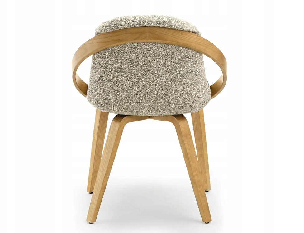 Mebel Partner STILINGA KĖDĖ SU DEKORATYVIU Ratlankiu, LENKTA MEDIENA LAGOS BOUCLE BEIGE Ąžuolas