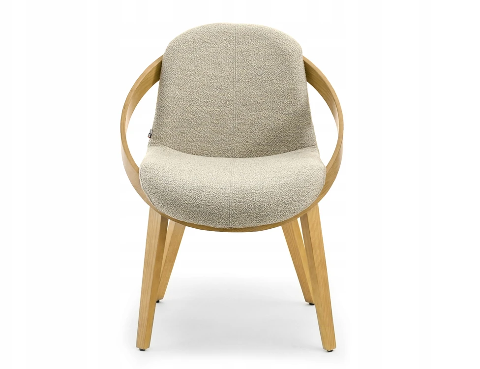 Mebel Partner STILINGA KĖDĖ SU DEKORATYVIU Ratlankiu, LENKTA MEDIENA LAGOS BOUCLE BEIGE Ąžuolas