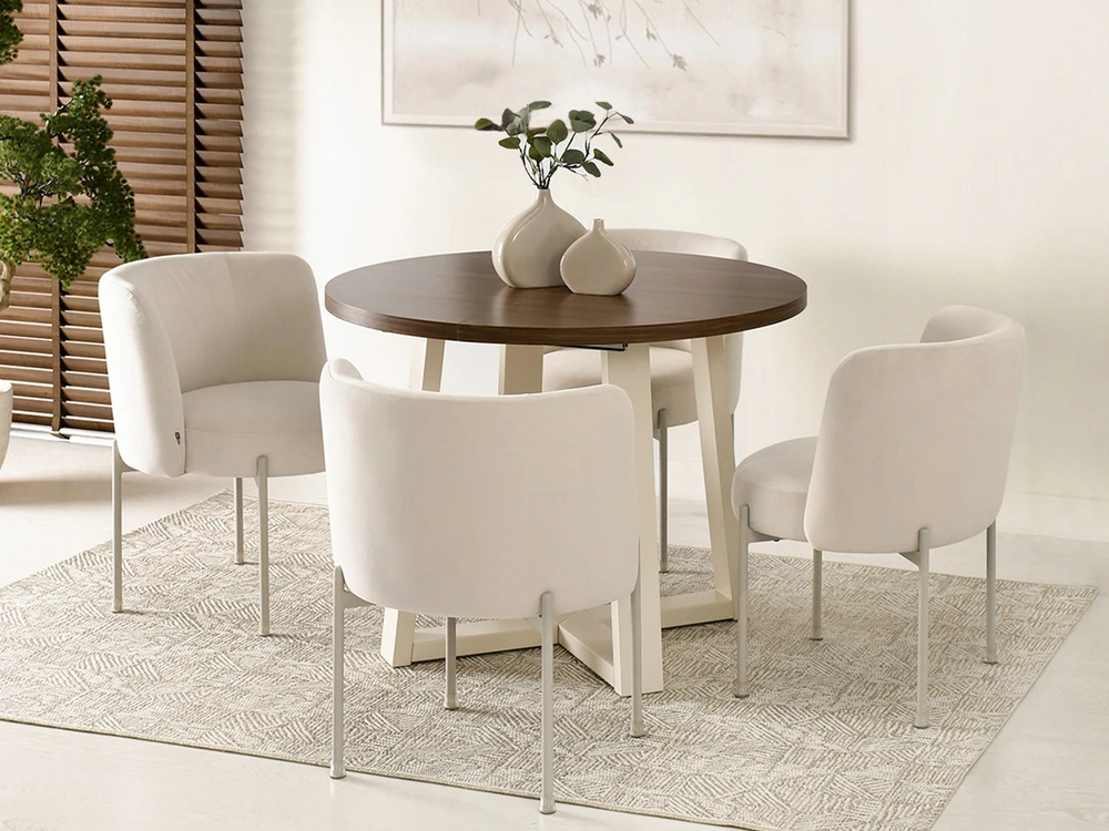 Mebel Partner STILINGA KIAUŠINĖ KĖDĖ VALGOMUI VELIURINIS KILMĖS ŠVIESOS KOJĖS CHARLOT CREAM BEIGE